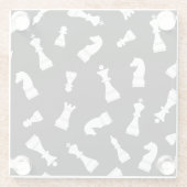 Black and White Chess Piece Pattern ガラスコースター (裏面)