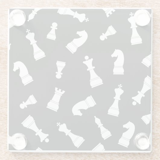 Black and White Chess Piece Pattern ガラスコースター (裏面)