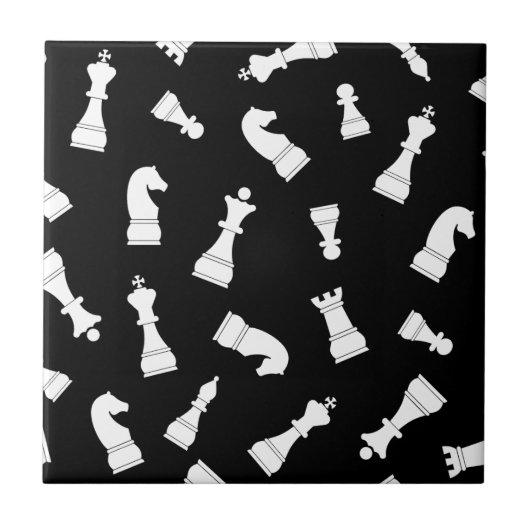 Black and White Chess Piece Pattern タイル (正面)