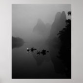 Black and white, China, Li River, Fisherman on ポスター (正面)