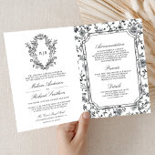 Black and White Chinoiserie Crest QR Code Wedding 招待状