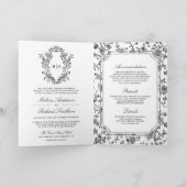 Black and White Chinoiserie Crest QR Code Wedding 招待状 (内部)
