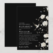 Black And White Chinoiserie Floral Garden Wedding 招待状 (正面/裏面)
