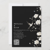 Black And White Chinoiserie Floral QR Code Wedding 招待状 (裏面)