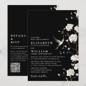 Black And White Chinoiserie Floral QR Code Wedding 招待状 (正面/裏面)