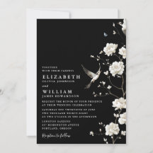 Black And White Chinoiserie Floral QR Code Wedding