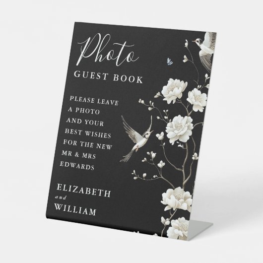 Black And White Chinoiserie Photo Guest Book 台座サイン (正面)