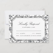 Black and White Chinoiserie Wedding 出欠カード (正面)