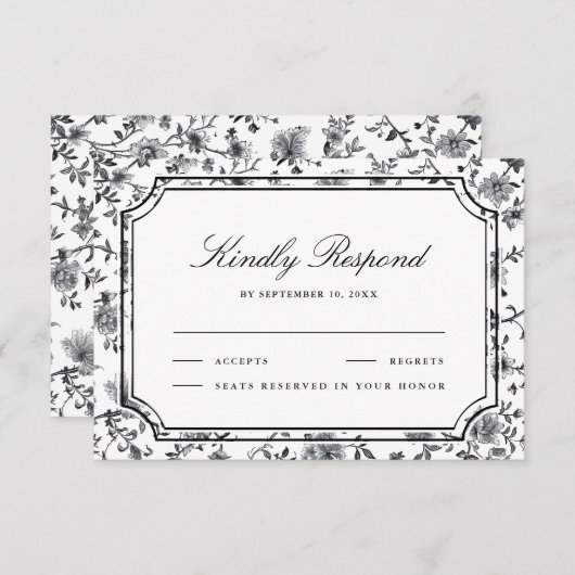 Black and White Chinoiserie Wedding 出欠カード (正面/裏面)