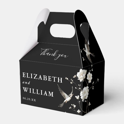 Black And White Chinoiserie Wedding Thank You フェイバーボックス (正面サイド)
