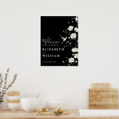 Black And White Chinoiserie Wedding Welcome Sign ポスター (キッチン)
