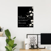 Black And White Chinoiserie Wedding Welcome Sign ポスター (ホームオフィス)