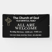 Black and White Church Welcome Banner With Logo 横断幕 (横)