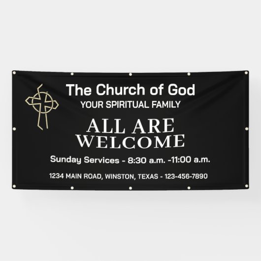 Black and White Church Welcome Banner With Logo 横断幕 (横)