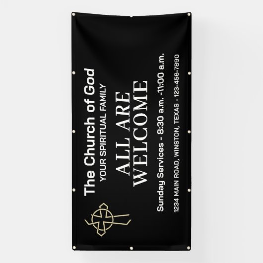 Black and White Church Welcome Banner With Logo 横断幕 (縦)