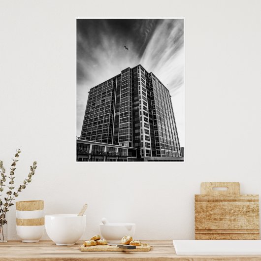 Black and White City Modern Architecture Wall Art ポスター (キッチン)