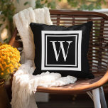 Black and White Classic Square Monogram アウトドアクッション<br><div class="desc">Design your own custom throw pillow in any color combination to perfectly coordinate with your home decor in any space! Use the design tools to change the background color and the square border color, or add your own text to include a name, monogram initials or other special text. Every pillow...</div>