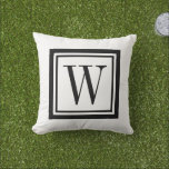 Black and White Classic Square Monogram アウトドアクッション<br><div class="desc">Design your own custom throw pillow in any color combination to perfectly coordinate with your home decor in any space! Use the design tools to change the background color and the square border color, or add your own text to include a name, monogram initials or other special text. Every pillow...</div>