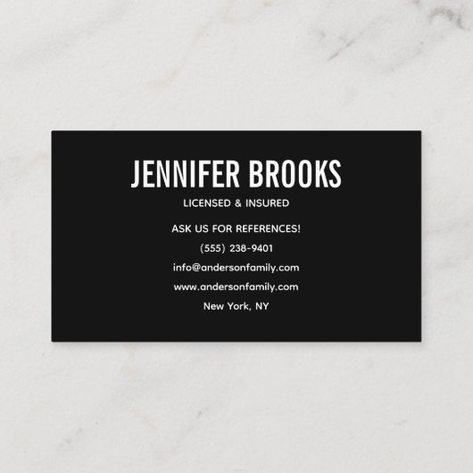 Black and white Cleaning Service Housekeeper Maid 名刺 (裏面)