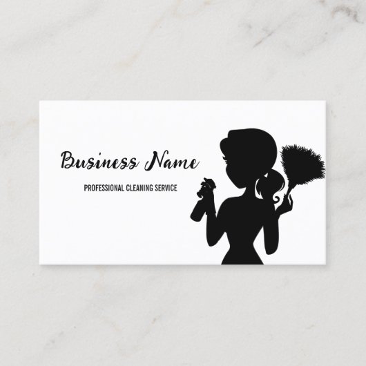 Black and white Cleaning Service Housekeeper Maid 名刺 (正面)