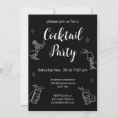 Black And White Cocktail Party Minimalist Invitati 招待状 (正面)