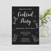 Black And White Cocktail Party Minimalist Invitati 招待状 (スタンド正面)
