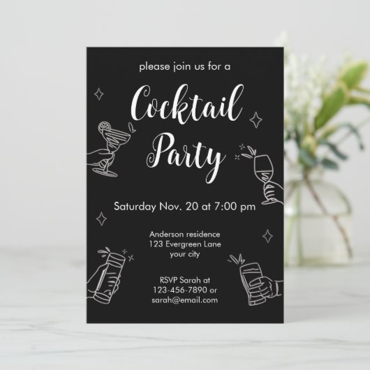Black And White Cocktail Party Minimalist Invitati 招待状 (スタンド正面)