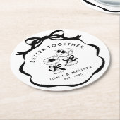 Black and White Coquette Bow  Better Together ラウンドペーパーコースター (アングル)
