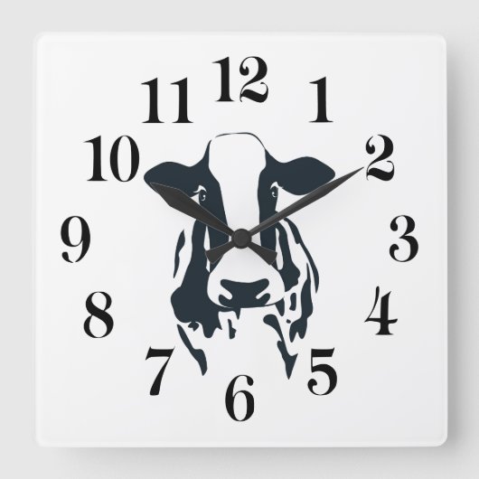 Black and White Cow Clock スクエア壁時計 (正面)