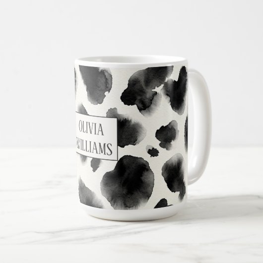 Black and White Cow Print Pattern コーヒーマグカップ (正面右)