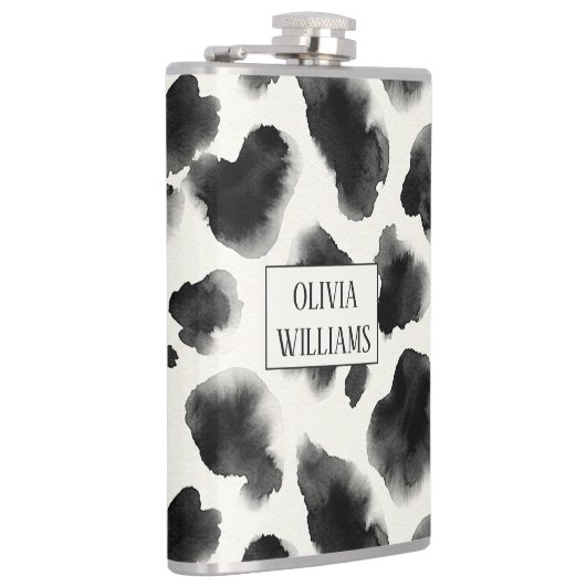 Black and White Cow Print Pattern フラスク (右)