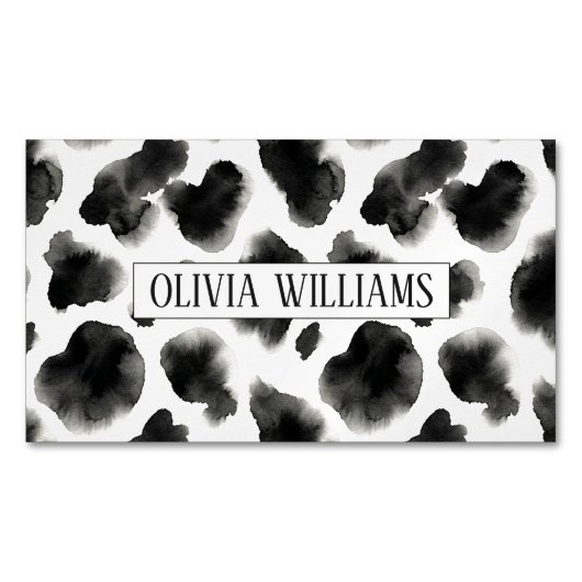 Black and White Cow Print Pattern マグネット名刺 (正面)