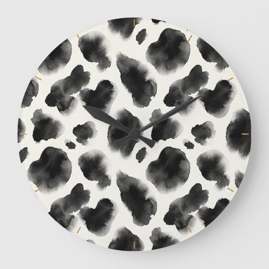 Black and White Cow Print Pattern ラージ壁時計 (正面)