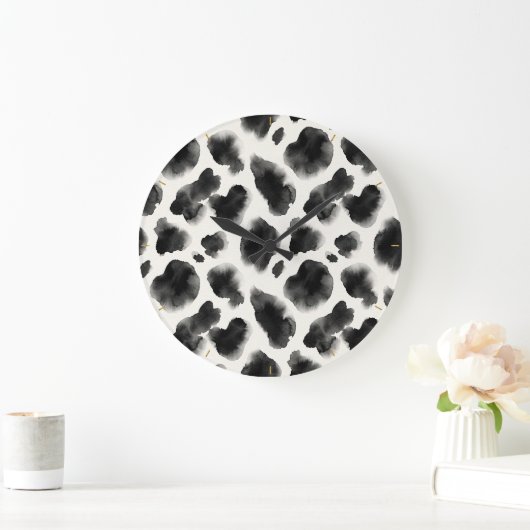 Black and White Cow Print Pattern ラージ壁時計 (ホーム)