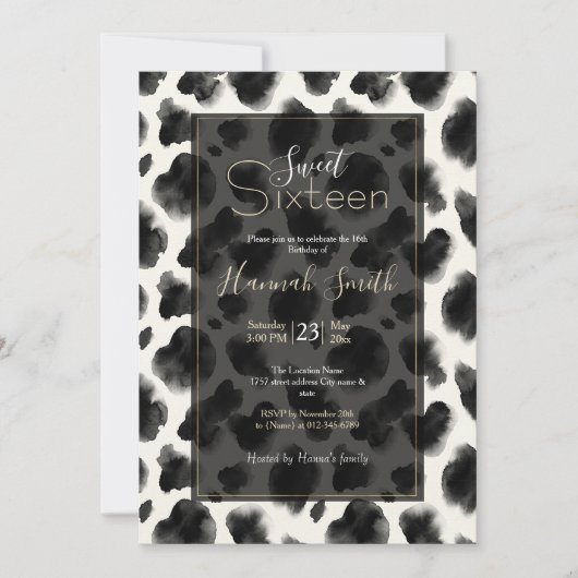 Black and White Cow Print Pattern 招待状 (正面)