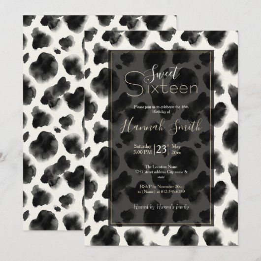 Black and White Cow Print Pattern 招待状 (正面/裏面)