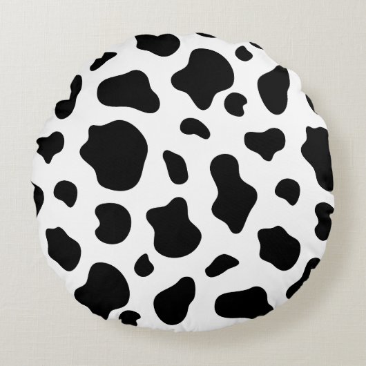 Black and White Cow Print Pillow Decorative  ラウンドクッション (正面)