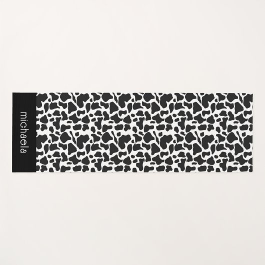 Black and White Cow Spots Pattern ヨガマット (正面(横))