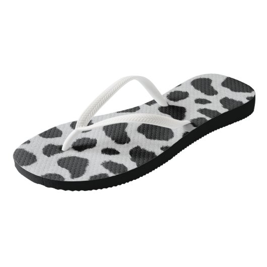 Black and white cow spots pattern fur texture ビーチサンダル (アングル)