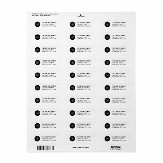 Black and White Custom Logo Address Labels ラベル (フルシート)