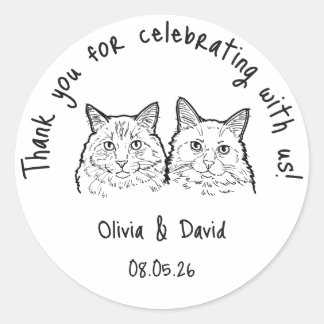 Black and White Cute Cats Wedding Favor ラウンドシール