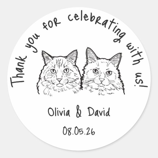 Black and White Cute Cats Wedding Favor ラウンドシール (正面)
