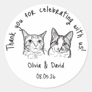 Black and White Cute Cats Wedding Favor ラウンドシール