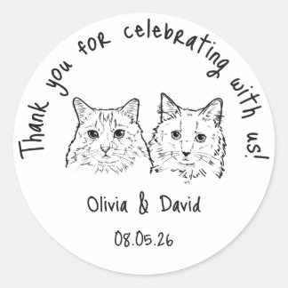 Black and White Cute Cats Wedding Favor ラウンドシール