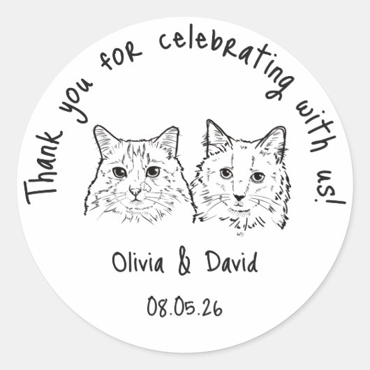 Black and White Cute Cats Wedding Favor ラウンドシール (正面)