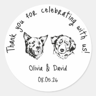 Black and White Cute Dogs Wedding Favor ラウンドシール