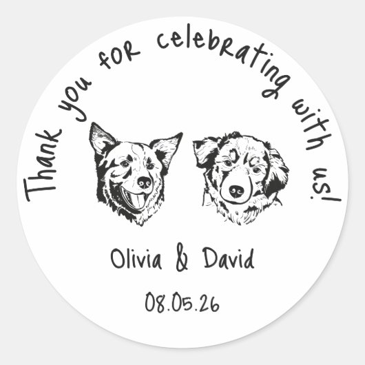 Black and White Cute Dogs Wedding Favor ラウンドシール (正面)