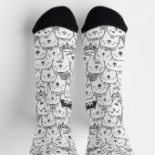 Black and White Cute Doodle Cat Face Pattern Socks ソックス (上部)