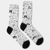 Black and White Cute Doodle Cat Face Pattern Socks ソックス (右)