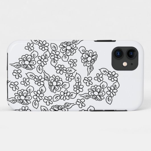 Black and white cute floral drawing Case-Mate iPhoneケース (裏面(横))